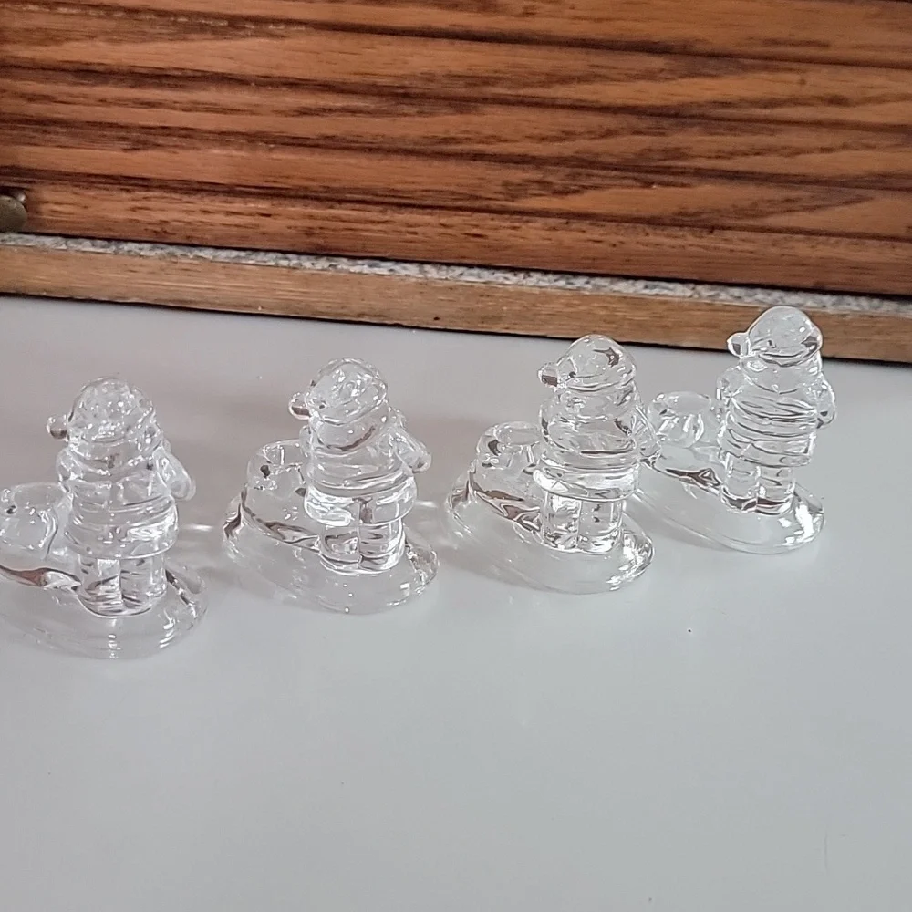 William Sonoma Santa Mini Candle Holders Clear Glass Set of 4 New